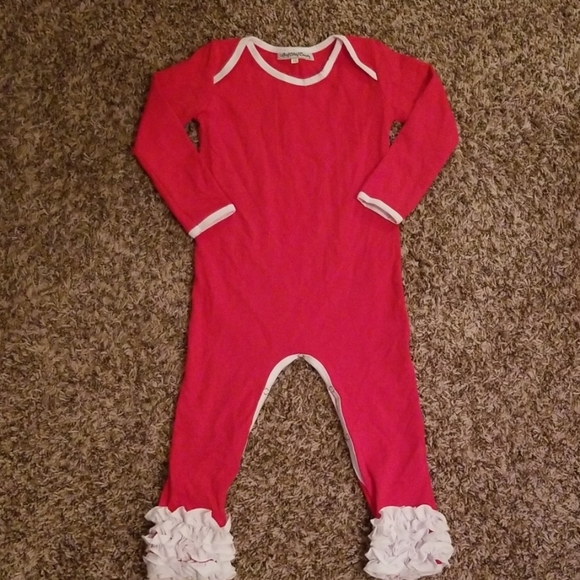 Girls red/white long sleeved romper - Picture 1 of 3